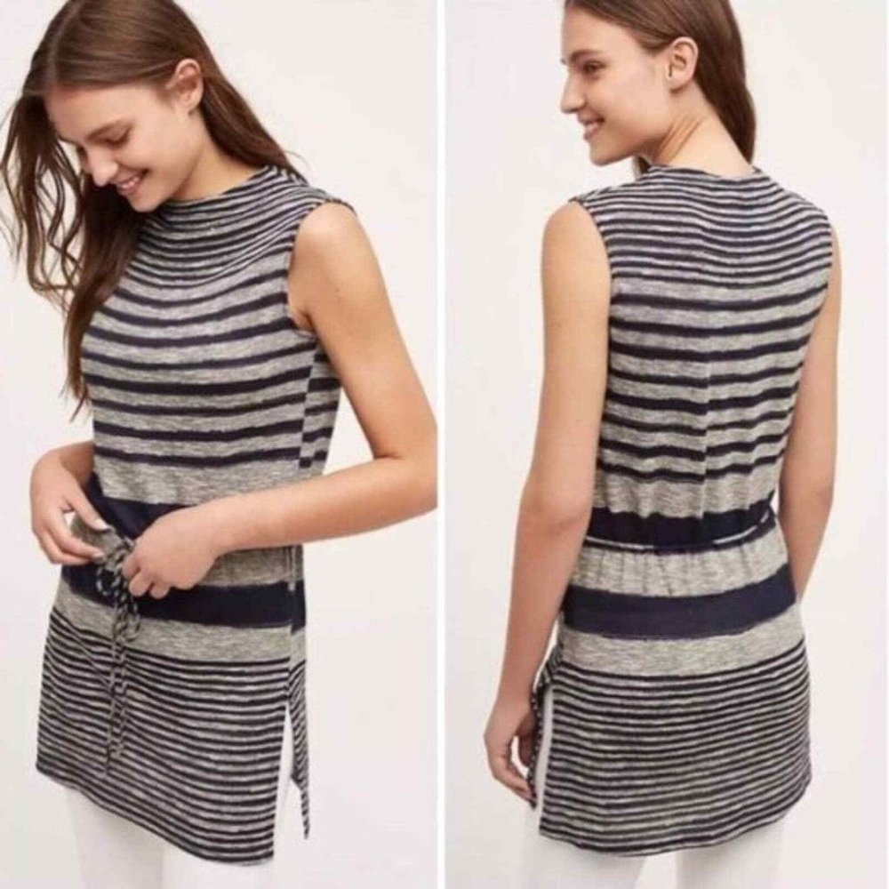 Anthropologie Fina Dolan Left Coast Collection Striped Tunic Blue Gray Small